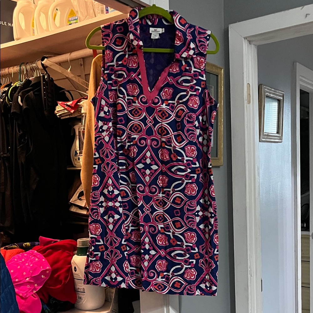 Vineyard Vines Navy Dress with Pink Accents